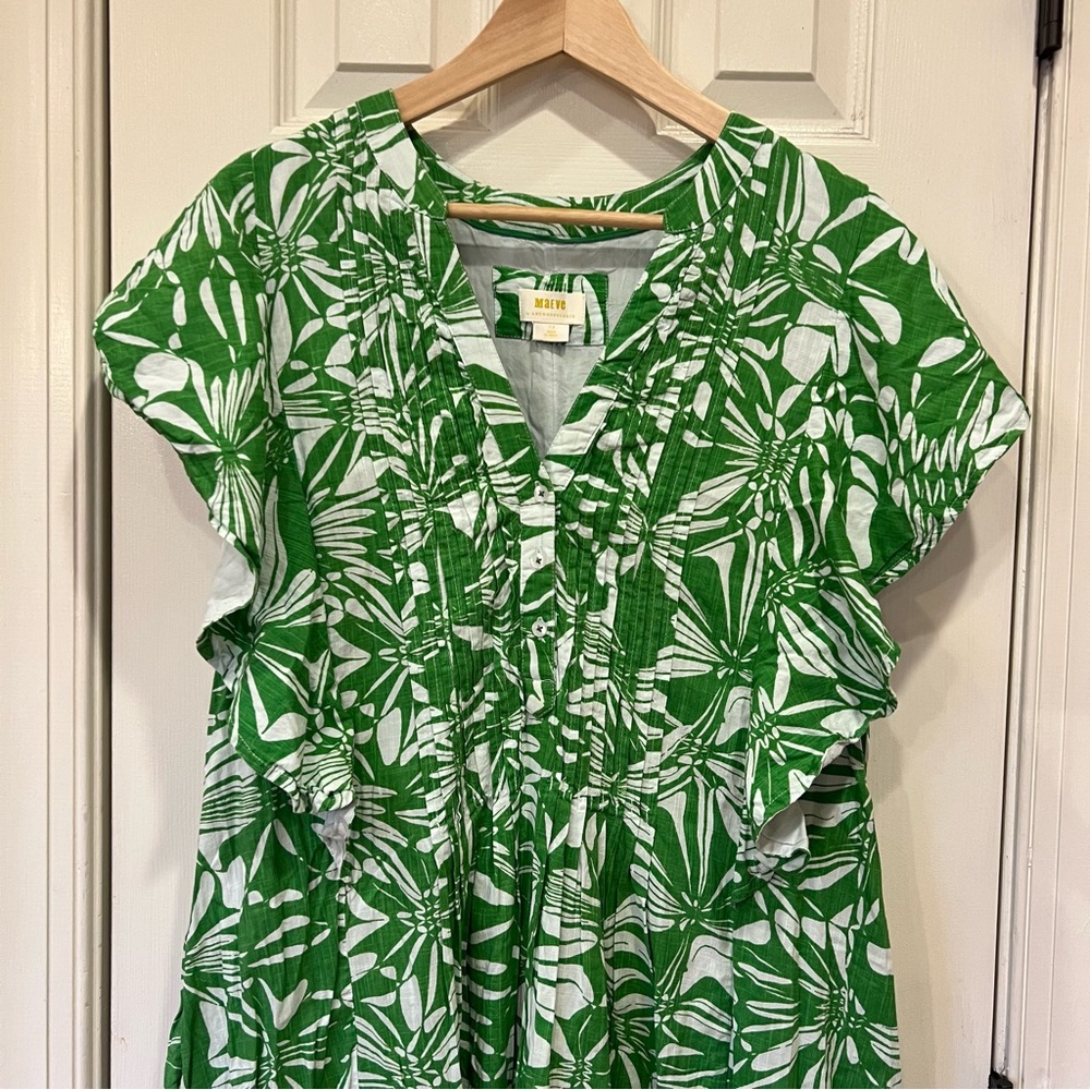 NWOT Anthropologie Maeve Cassandra Maxi Dress Green White Floral 1X - Picture 5 of 10